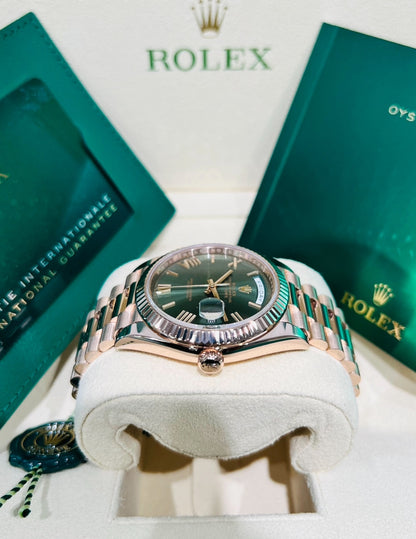 Rolex Day-Date 40mm Green Dial Rose Gold Watch Model # 228235