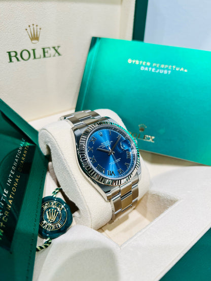 Rolex Datejust 41mm Blue Dial Fluted Bezel Oystersteel Men's Watch Model #126334