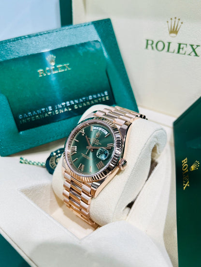 Rolex Day-Date 40mm Green Dial Rose Gold Watch Model # 228235