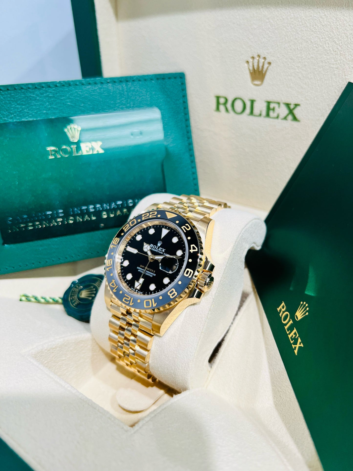 Rolex GMT-Master II 18k Yellow Gold Men's Watch Model #126718GRNR