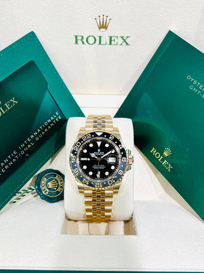 Rolex GMT-Master II 18k Yellow Gold Men's Luxury Watch Model #126718GRNR