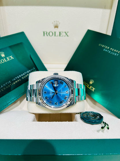 Rolex Datejust 41mm Blue Dial Fluted Bezel Oystersteel Men's Watch Model #126334