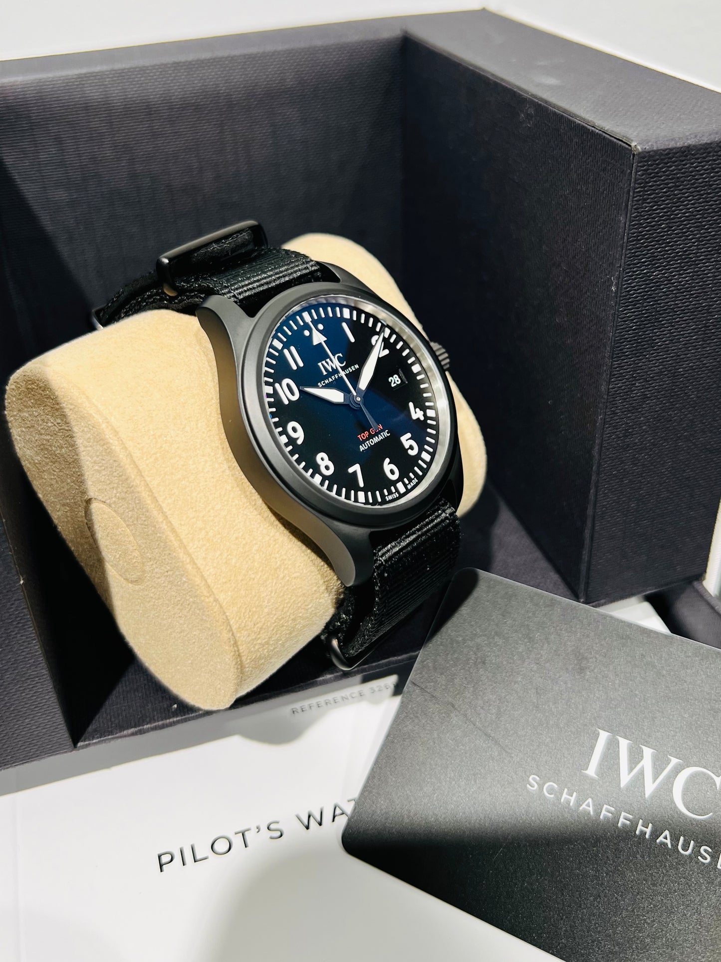 Pilot's Watch Automatic Top Gun, Ceramic case, Automatic, Self-winding, 41 mm, Black Dial with Luminescence, Black Textile Strap, Strap Width 20 mm  Model # IW326906
