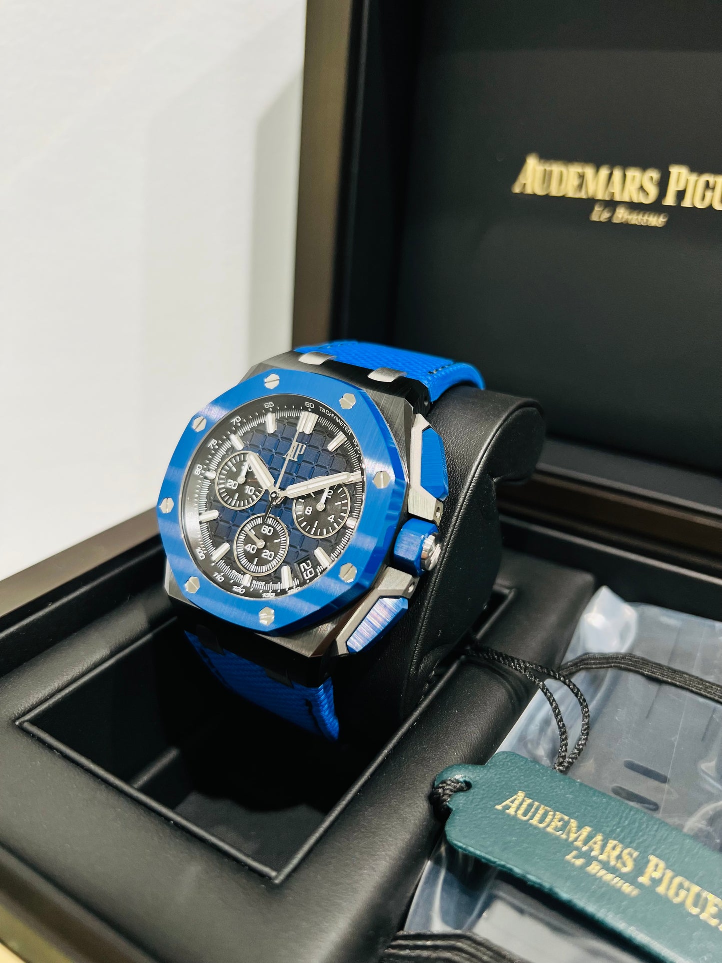 Audemars Piquet Royal Oak Offshore Chronograph 43mm Black Ceramic Case and Blue Bezel Model # 26420CE.OO.A043VE.01