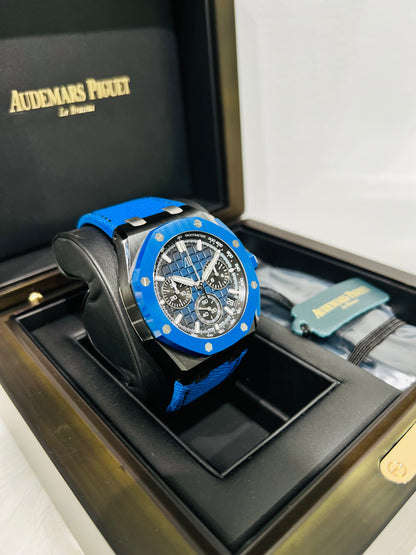 Audemars Piquet Royal Oak Offshore Chronograph 43mm Black Ceramic Case and Blue Bezel Model # 26420CE.OO.A043VE.01