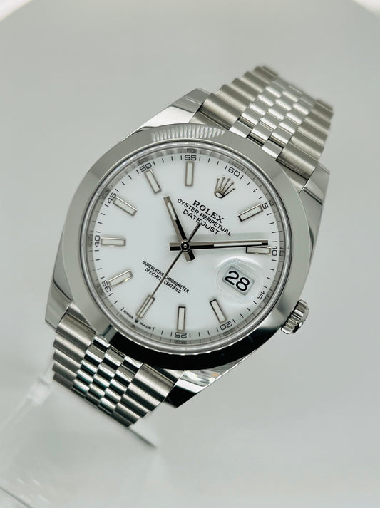 Rolex Datejust 41mm White Dial Smooth Bezel Jubilee Men's Watch Model #126300