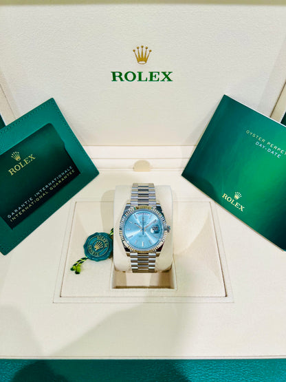Rolex Day-Date 40mm, Ice Blue Dial President Platinum Watch Model # 228236