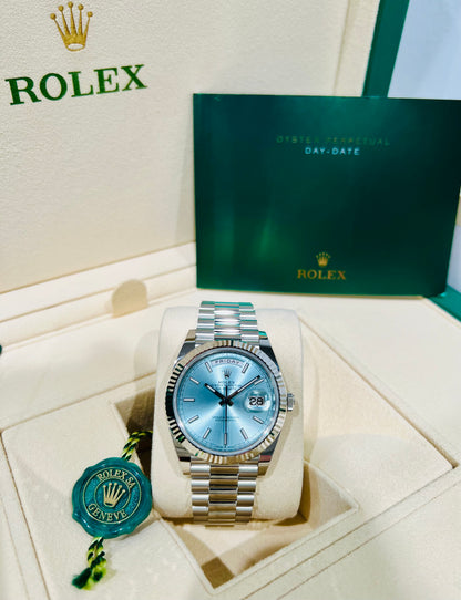 Rolex Day-Date 40mm, Ice Blue Dial President Platinum Watch Model # 228236