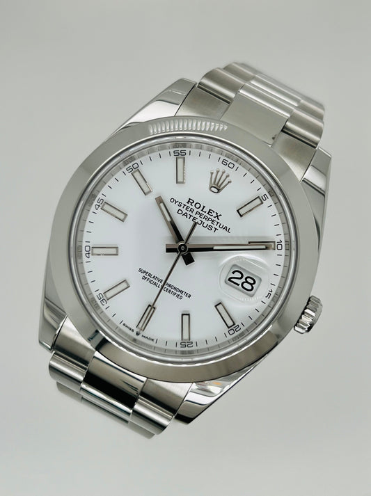Rolex Datejust 41mm White Dial Domed Bezel Oyster Bracelet Men's Watch Model #126300