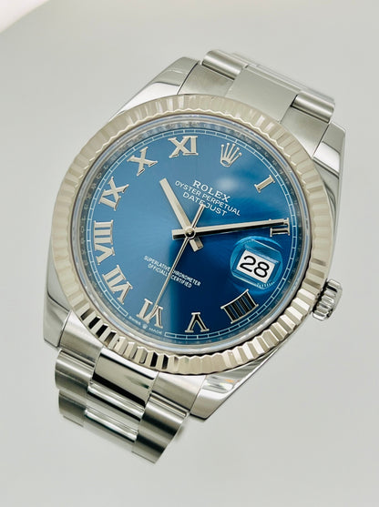 Rolex Datejust 41mm Blue Dial Fluted Bezel Oystersteel Men's Watch Model #126334