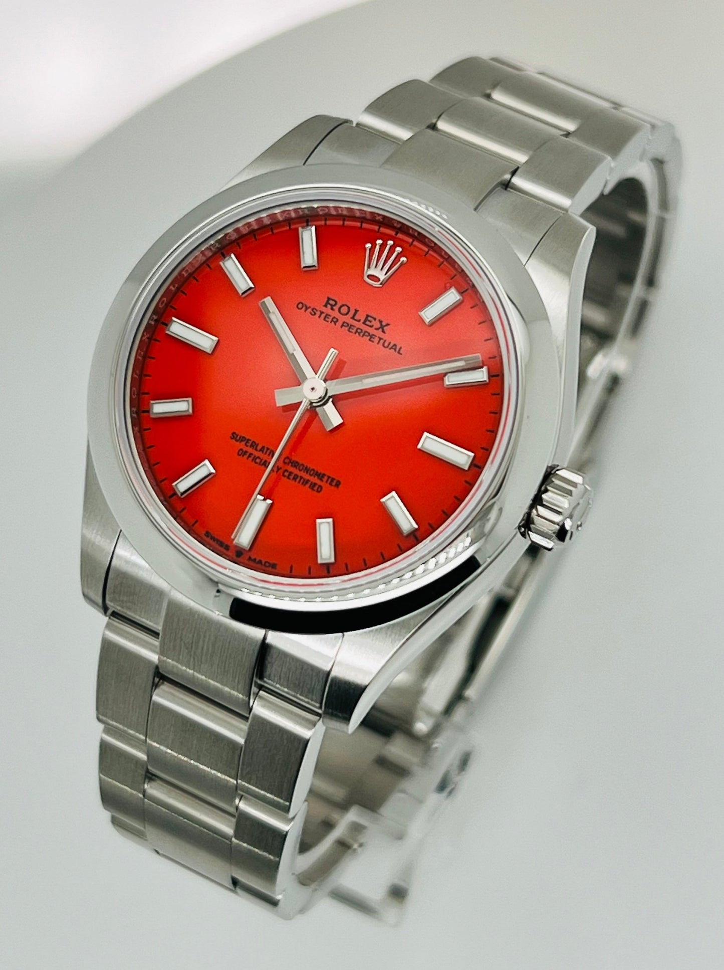 Rolex Oyster Perpetual 31mm Coral Red Dial Women's Luxury Watch Model # 277200