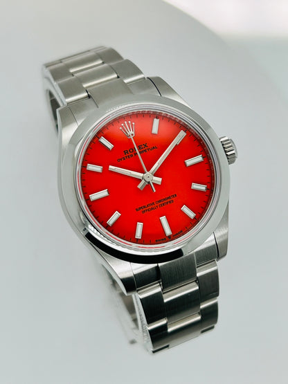 Rolex Oyster Perpetual 31mm Coral Red Dial Women's Luxury Watch Model # 277200