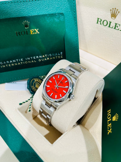 Rolex Oyster Perpetual 31mm Coral Red Dial Women's Luxury Watch Model # 277200