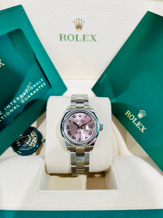 Rolex Datejust Pink dial Roman Numerals oyster ladies Watch Stainless Steel, 28mm, Fixed bezel model # 279160