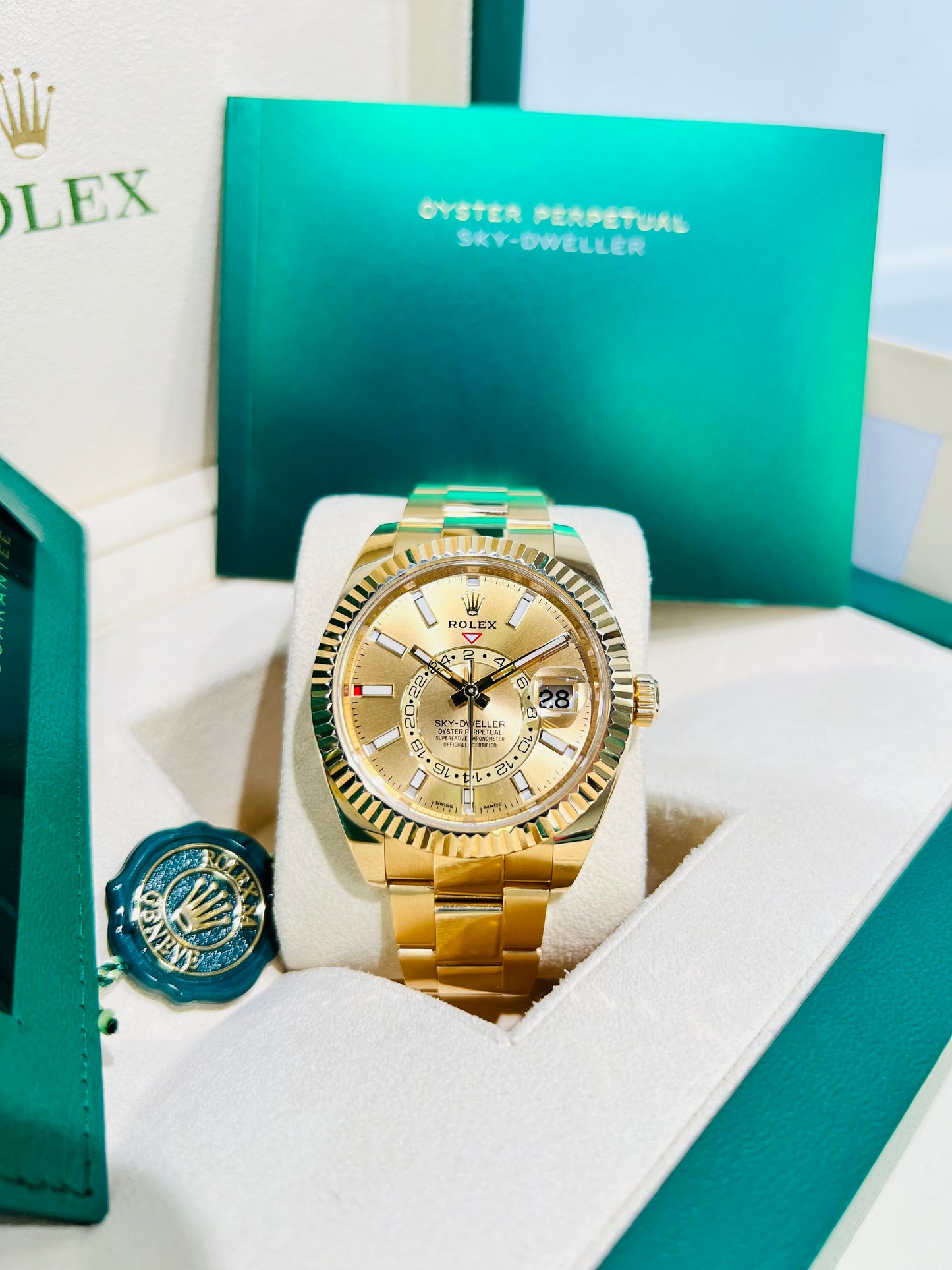 Rolex Sky-Dweller 42mm Champagne Dial Gold Men's Watch Model #326938