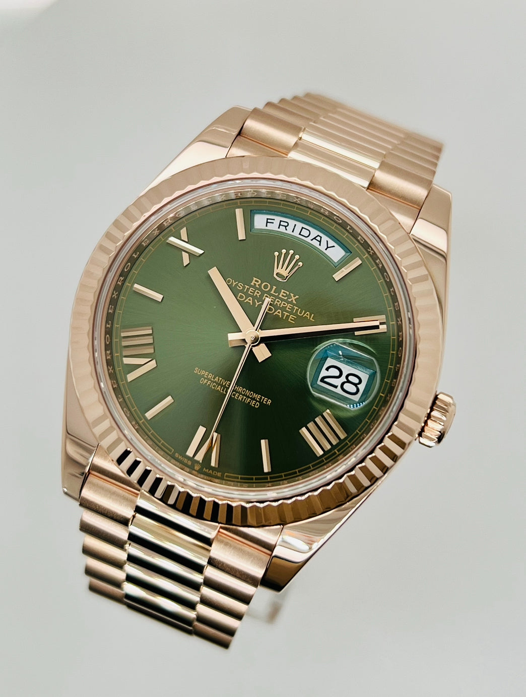 Rolex Day-Date 40mm Green Dial Rose Gold Watch Model # 228235