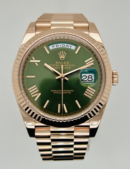 Rolex Day-Date 40mm Green Dial Rose Gold Watch Model # 228235