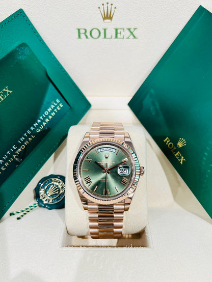 Rolex Day-Date 40mm Green Dial Rose Gold Watch Model # 228235