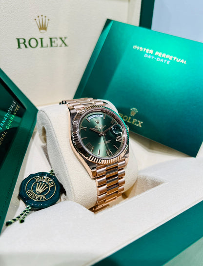 Rolex Day-Date 40mm Green Dial Rose Gold Watch Model # 228235