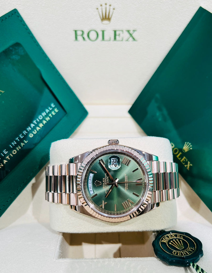 Rolex Day-Date 40mm Green Dial Rose Gold Watch Model # 228235