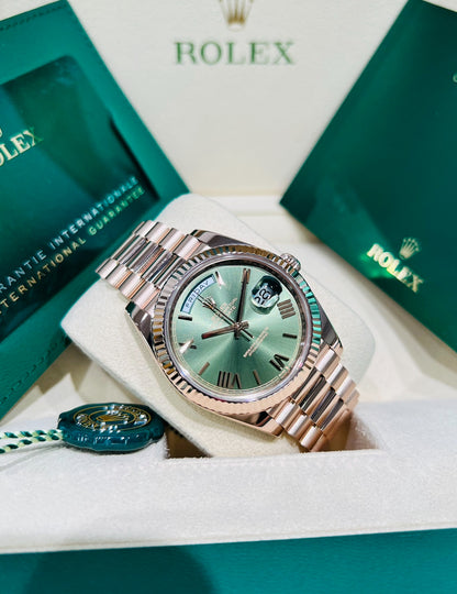 Rolex Day-Date 40mm Green Dial Rose Gold Watch Model # 228235