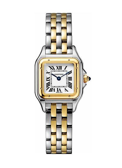 Panthers De Cartier Watch Small Model, Quartz Movement, Yellow Gold, Steel, White Dial, 23mm, Ladies Watches .  Model # W2PN0006