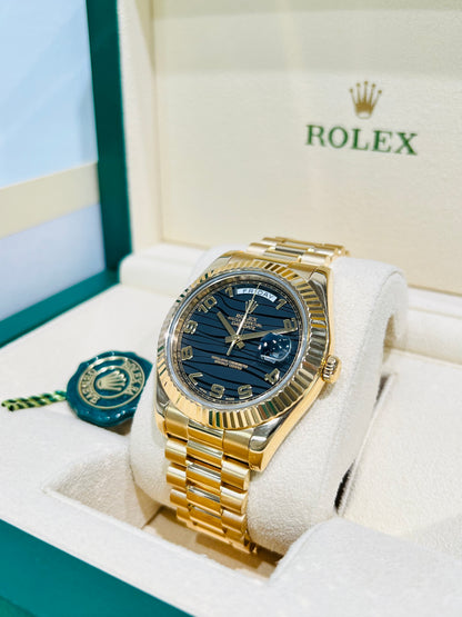 Rolex President Day-Date II, 41mm, 18k Yellow Gold, Black Wave Dial Model # 218238