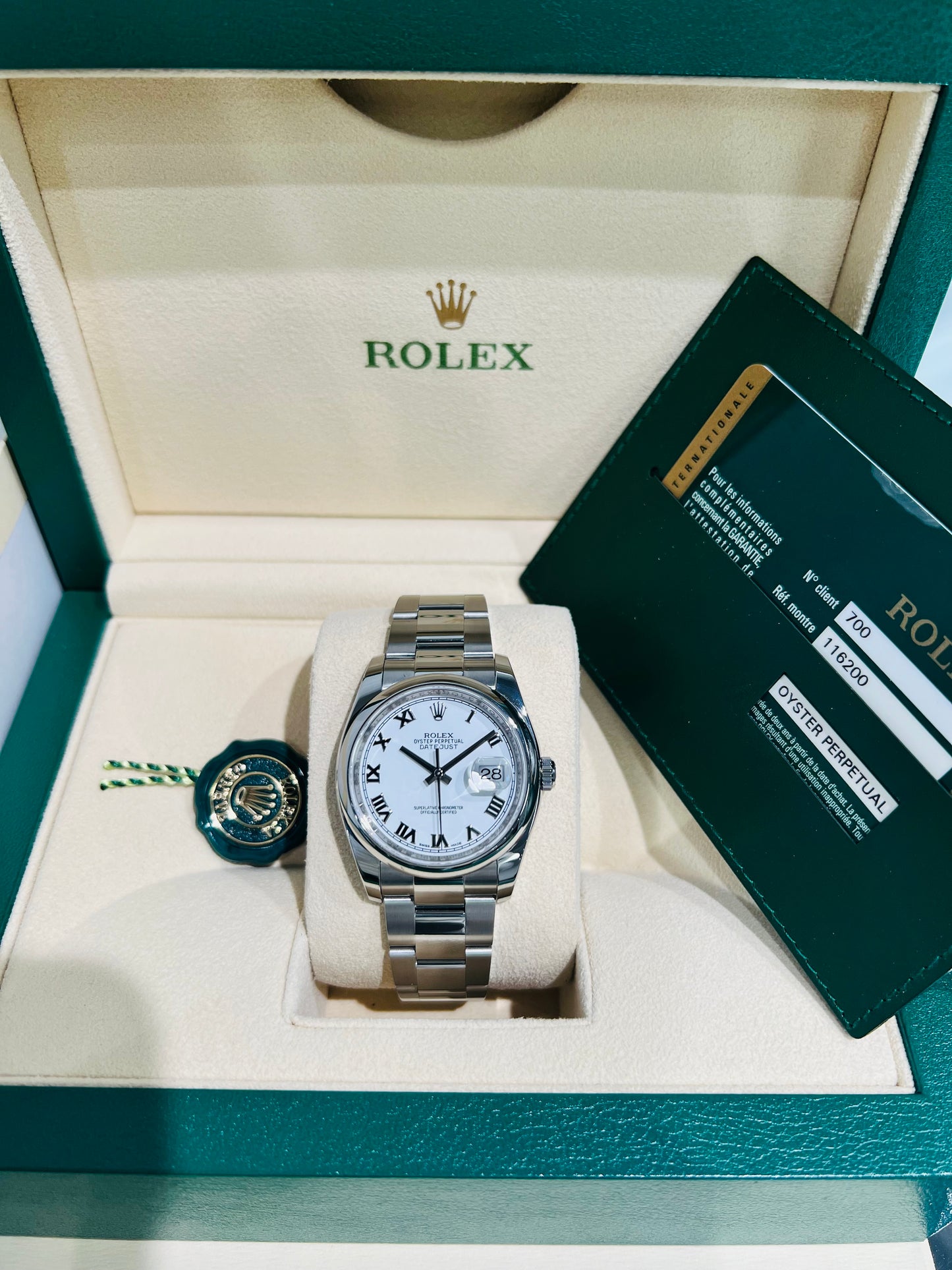 Rolex Datejust 36mm, White Dial Roman Numerals Watch Model #126200