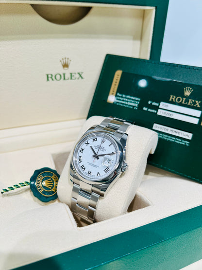 Rolex Datejust 36mm, White Dial Roman Numerals Watch Model #126200