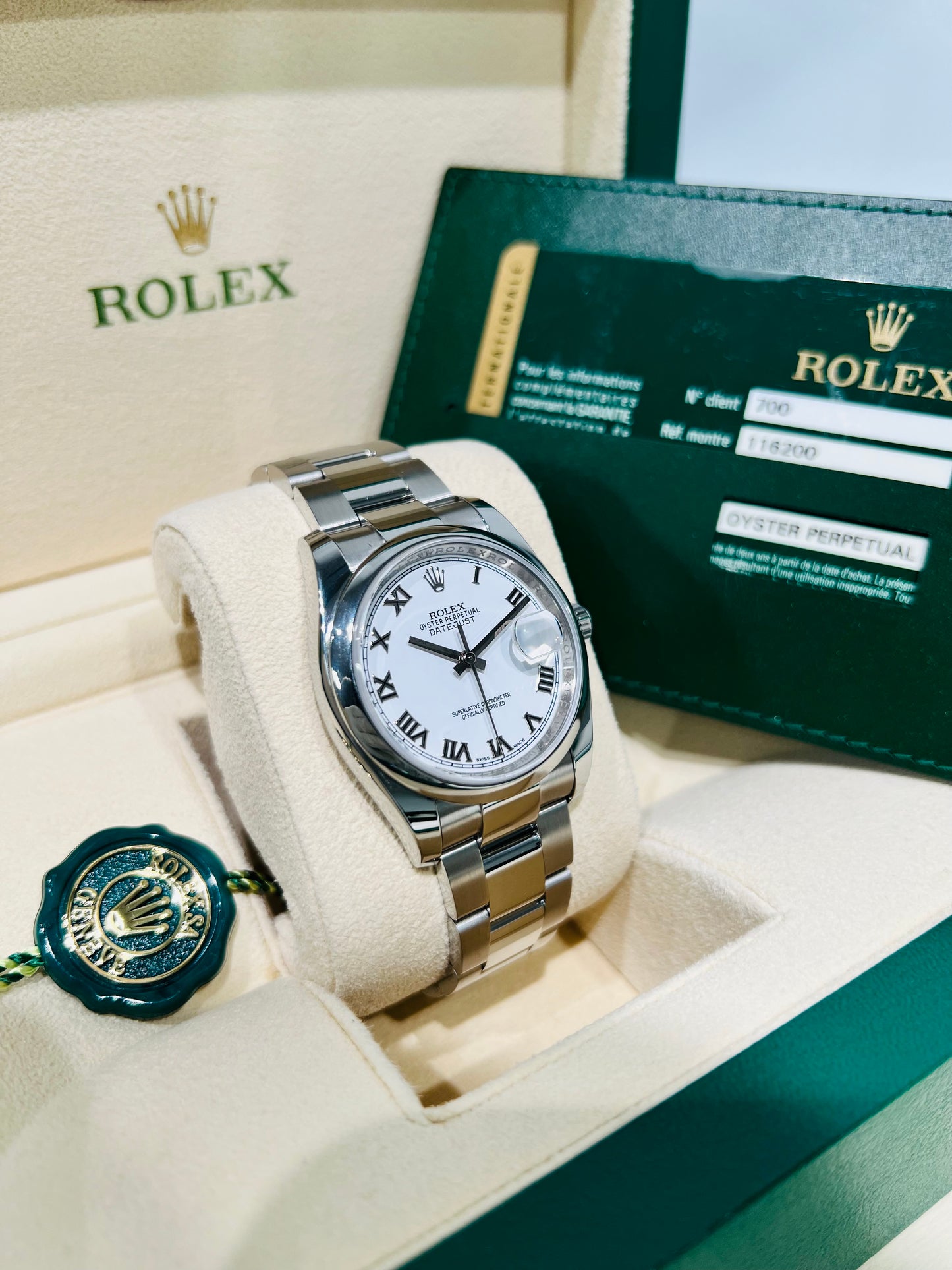 Rolex Datejust 36mm, White Dial Roman Numerals Watch Model #126200