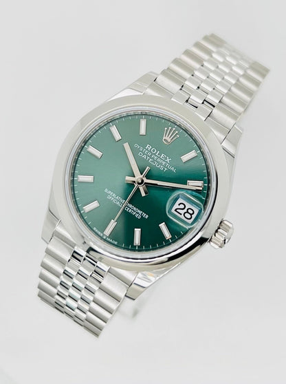 Rolex Lady Datejust Midsize, 31mm, Green Dial Stainless Steel Jubilee Bracelet.  Model # 278240