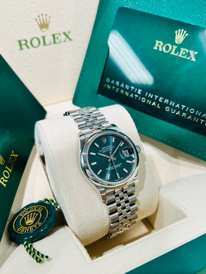 Rolex Lady Datejust Midsize, 31mm, Green Dial Stainless Steel Jubilee Bracelet.  Model # 278240