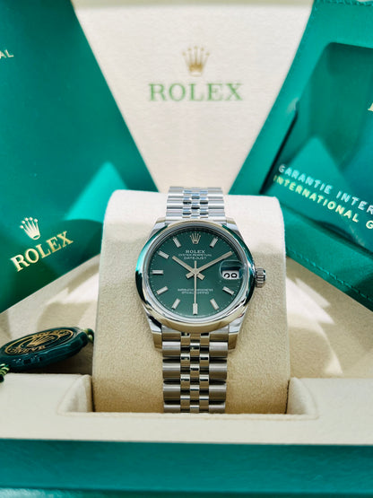 Rolex Lady Datejust Midsize, 31mm, Green Dial Stainless Steel Jubilee Bracelet.  Model # 278240