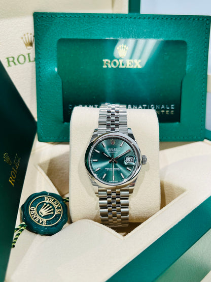 Rolex Lady Datejust Midsize, 31mm, Green Dial Stainless Steel Jubilee Bracelet.  Model # 278240