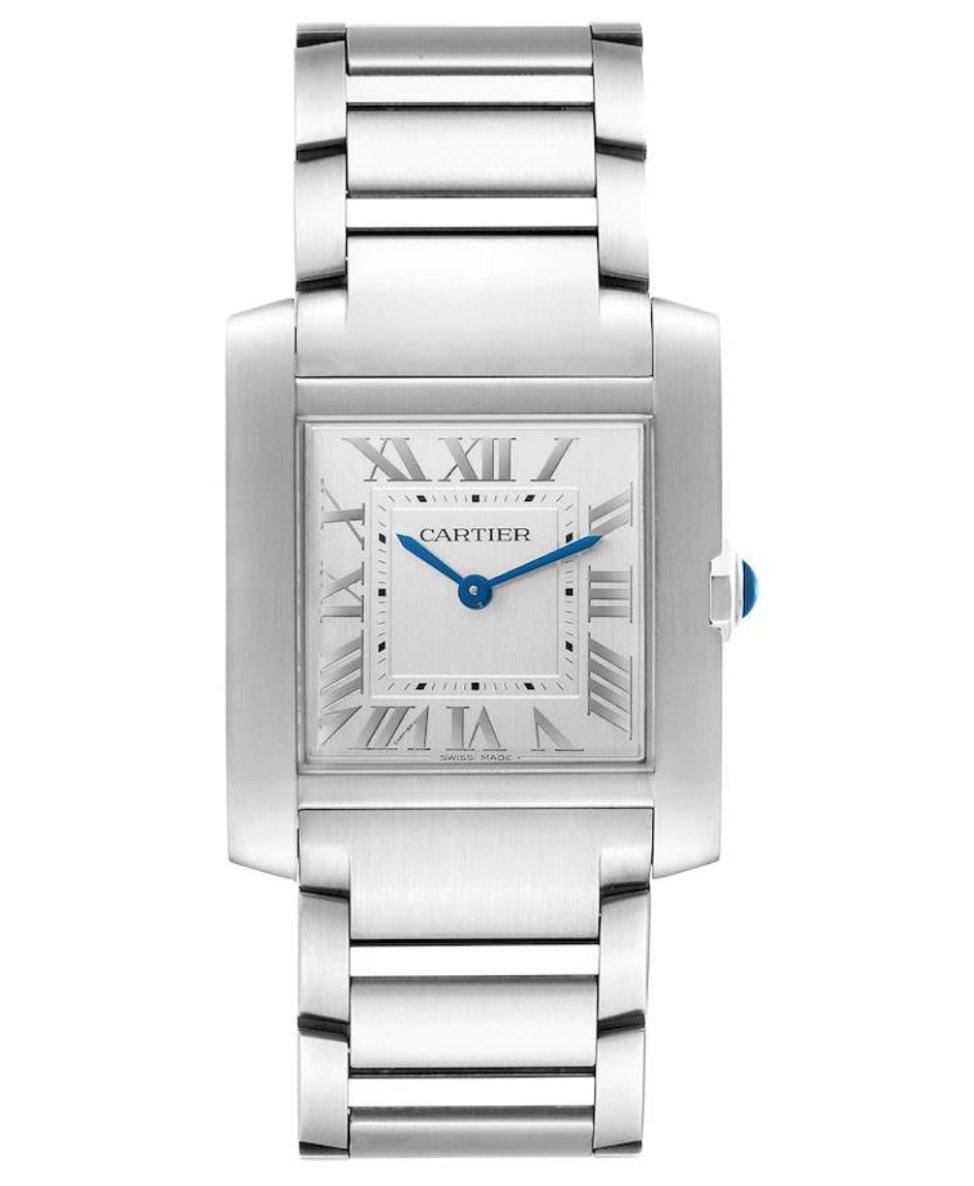 Cartier Tank Francaise Silver Dial Steel Unisex Watch, Stainless Steel Case, 32mm x 27mm , Fixed Bezel, Roman Numeral Hour Markers, Battery Operated Quartz Movement, Stainless Steel Bracelet.  Model # WSTA0074