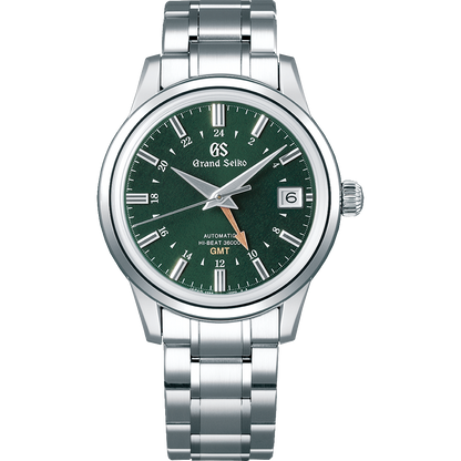 Grand Seiko Elegance Collection GMT, 39,5mm Case Diameter, Steel Bracelet, Steel Case , Automatic Movement, 55 h Power Reserve, Steel Bezel, Green Dial with Sapphire Crystal.   Model # SBGJ251G