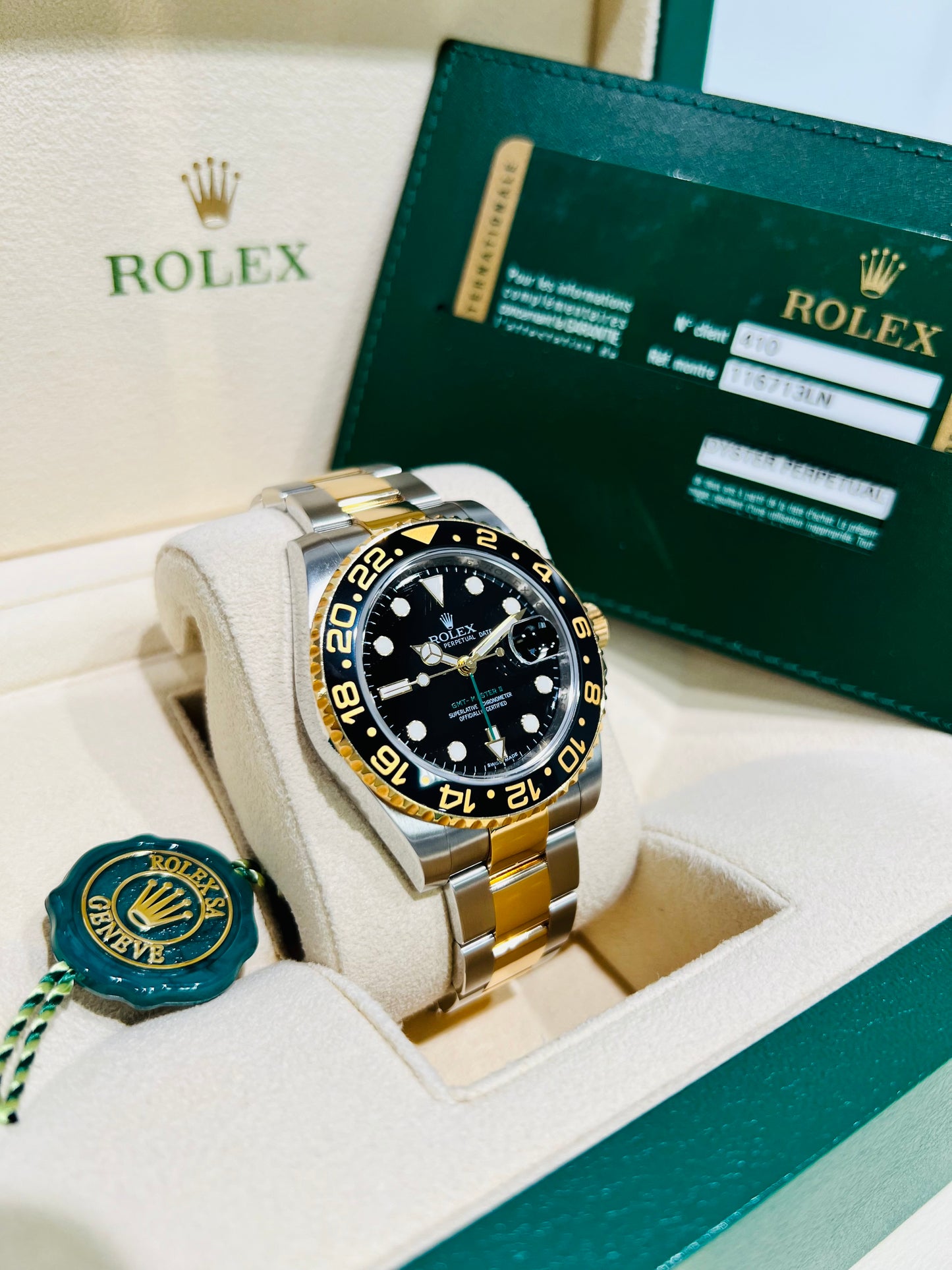 Rolex GMT-Master II 40mm, Two-Tone Black Dial Men's Watch model #116713LN