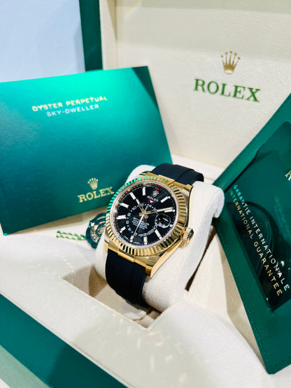 Rolex Sky-Dweller 42mm Black Dial 18k Yellow Gold Men's Luxury Watch Model #326238