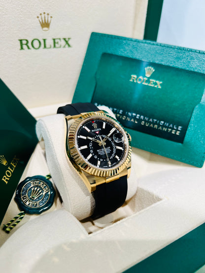 Rolex Sky-Dweller 42mm Black Dial 18k Yellow Gold Men's Luxury Watch Model #326238