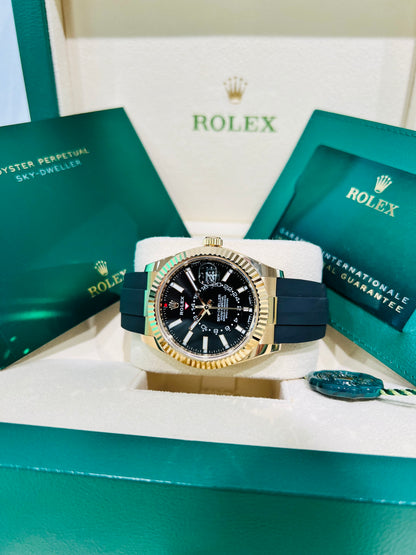 Rolex Sky-Dweller 42mm Black Dial 18k Yellow Gold Men's Luxury Watch Model #326238