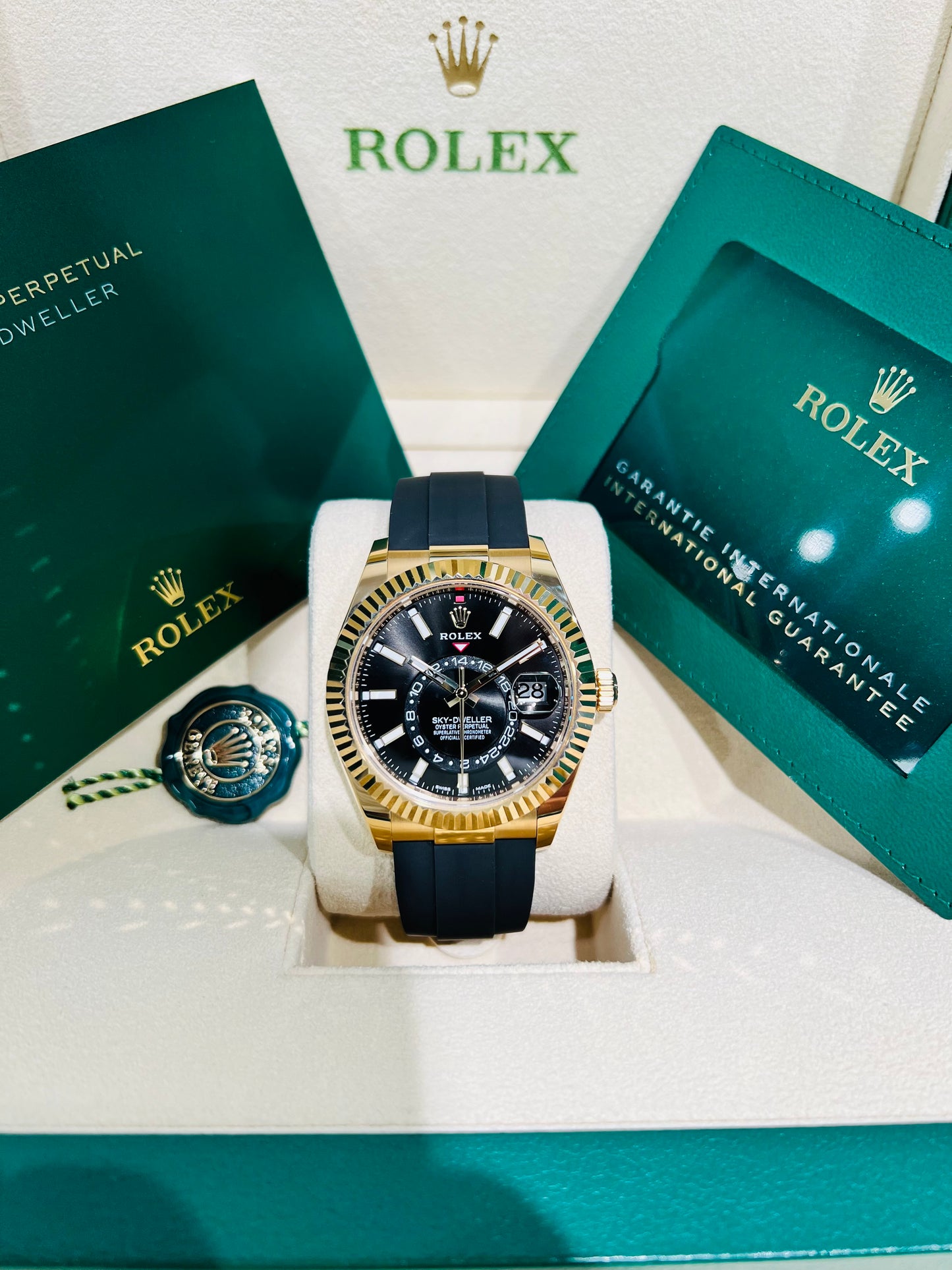 Rolex Sky-Dweller 42mm Black Dial 18k Yellow Gold Men's Luxury Watch Model #326238