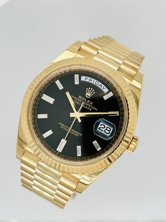 Rolex Day Date 40mm Black Dial 18k Yellow gold Men's/ Unisex Luxury Watch Model #228238