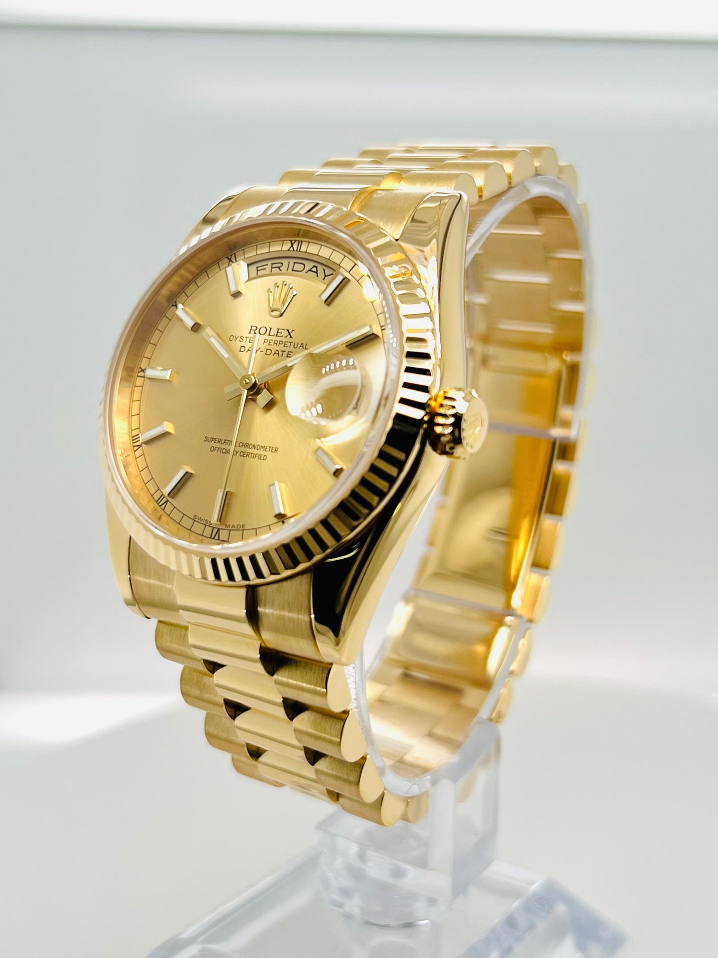 Rolex Day-Date 36mm, Yellow Gold champagne Dial, 18k Yellow Gold Presidential Bracelet Model #118238