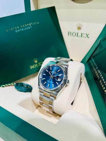 Rolex Datejust 36mm, Blue Dial Index Hour Markers Watch Model #126200