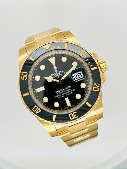 Rolex Submariner 40mm, Yellow Gold, Black Dial, Men’s Luxury Watch Model # 116618LN