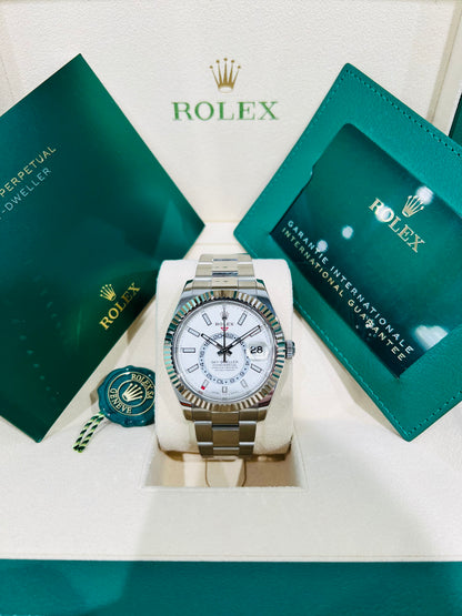 Rolex Sky-Dweller 42mm White Dial Fluted Bezel Men's Luxury Watch Model #326934