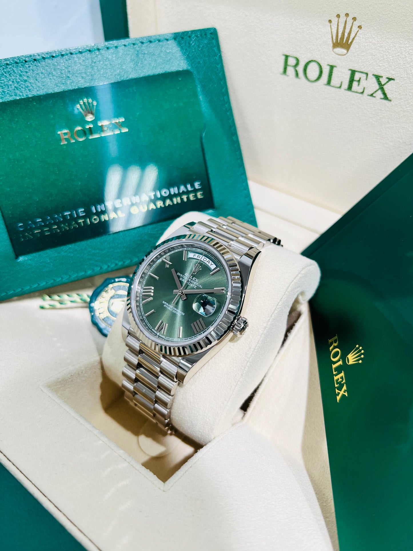 Rolex Day-Date 40 Green Dial White Gold Men's Luxury Watch Model #228239