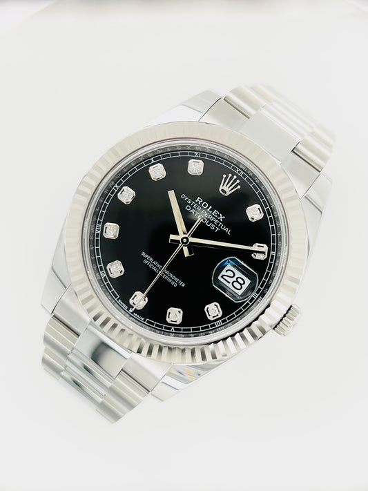 Rolex Datejust 41mm Black Diamond Dial Men's Luxury Watch Model #126334
