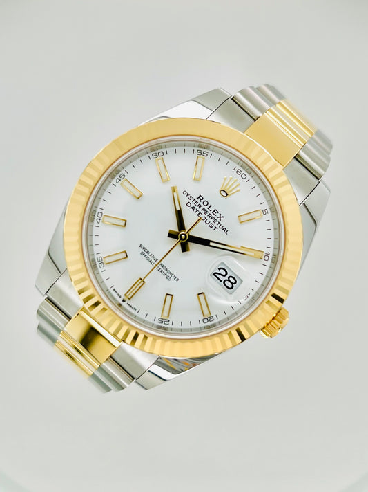 Rolex Datejust 41mm White Dial Men's Gold & Steel Watch Model #126333