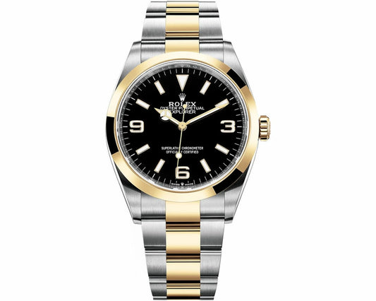 Rolex Explorer 36mm, Black Dial, Yellow Gold & Steel Midsize Unisex Luxury Watch Model # 124273